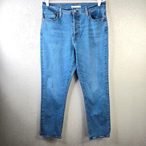 Levi's Wedgie Straight Jeans High Waisted Ligh Blue Wash Button Fly Denim Sz 32